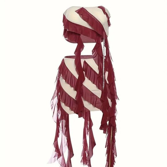 Handmade Flounces Trim Tube Top and Mini Skirt Set M/L - Picture 2 of 6